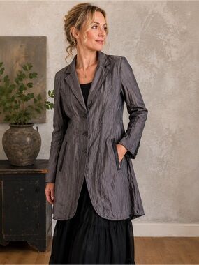 Marc Aurel Gray Cotton Blend Crinkle Fabric Jacket Size 10-12